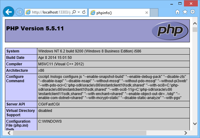 Show PHP Settings with phpinfo