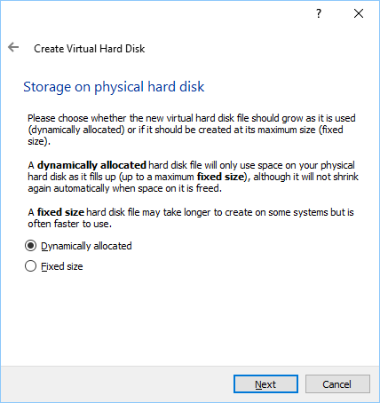 Select dynamically allocated VM hard disk.