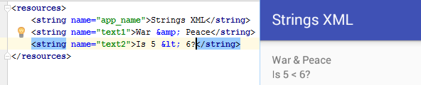 Android Strings.xml with XML Entities