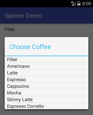 Android Dialog Spinner Demo