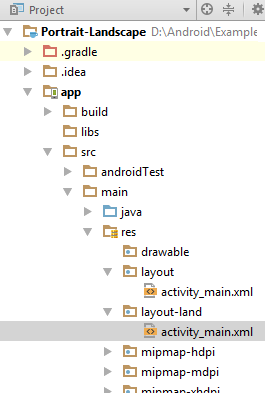 Landscape Layout Resource File in Android Studio Project View