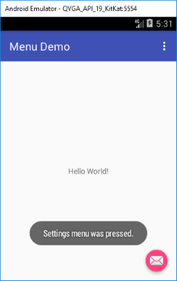 Basic Android Menu Activated