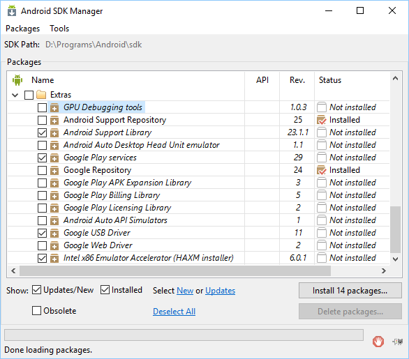 Android SDK Extra Packages