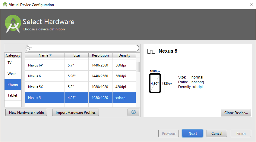 AVD Manager Main Dialog