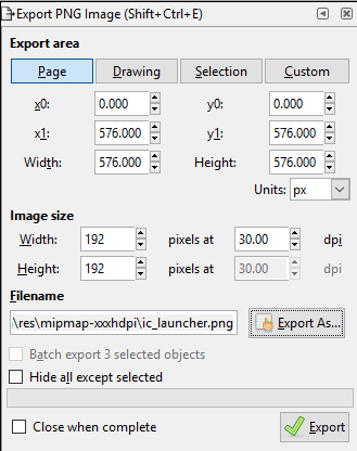 Exporting an Android Icon from Inkscape