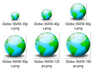 Globes in various icon sizes