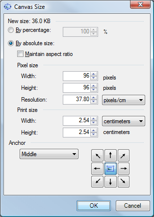 Resizing the PNG with Canvas Size Dialog