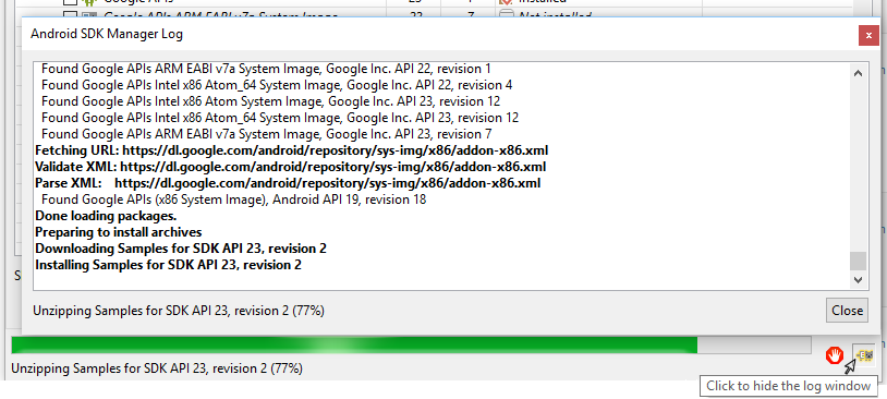 Android SDK Manager Log