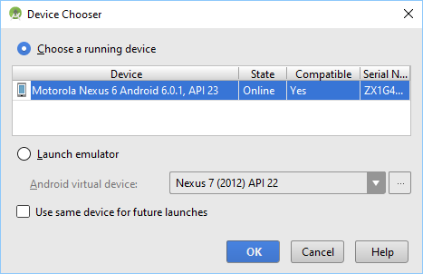 Android Studio Device Chooser