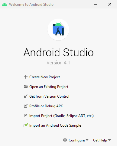 Android Studio Start Screen