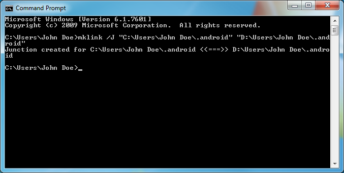 mklink command for symlink \(junction\)