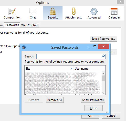 mozilla thunderbird change email password