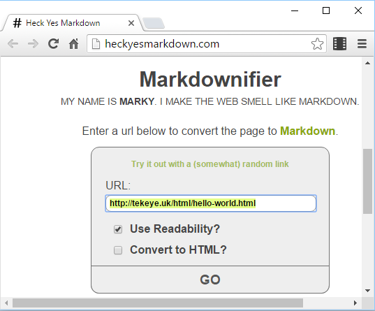 Online HTML to Markdown via URL