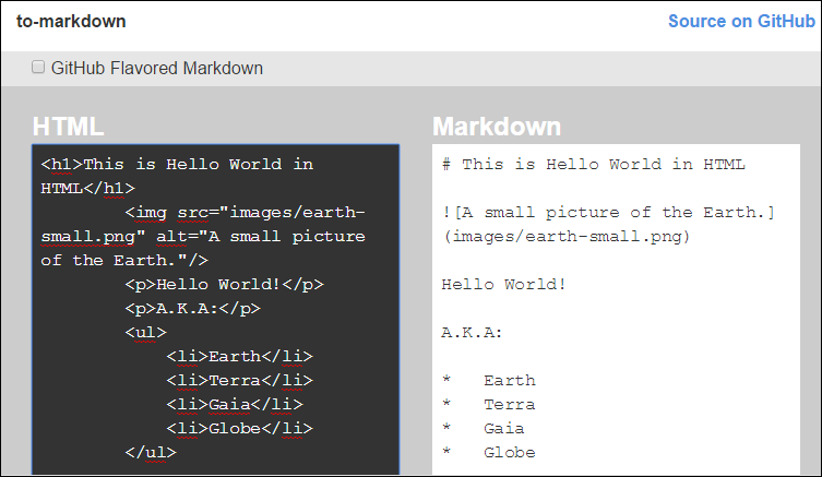 html to markdown