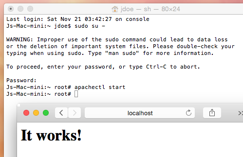 Starting Apache web server on OS X.