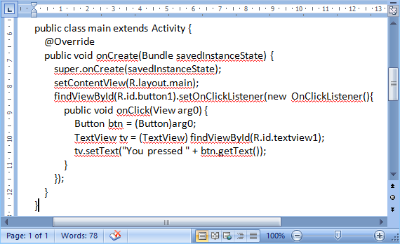 Correctly Pasted Code in Word