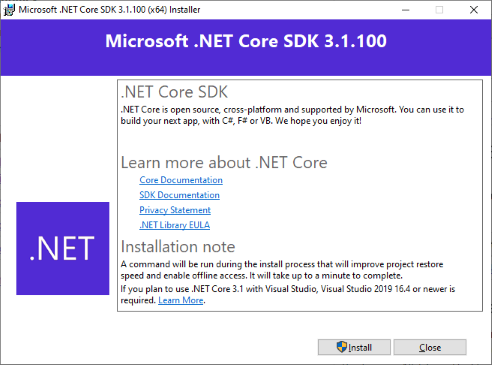 .NET Core Installer