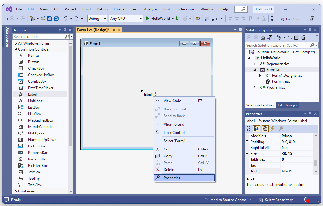 Hello World In C A Starting Winforms Example Tek Eye