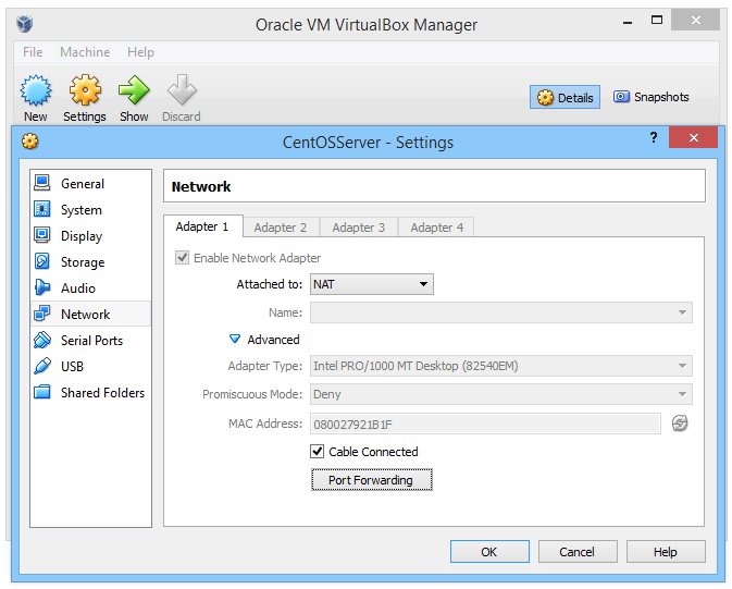 virtualbox network settings for ssh