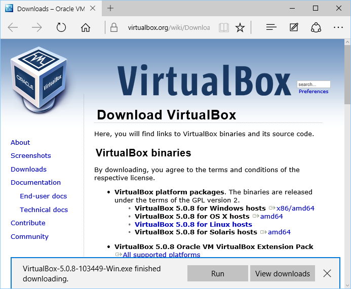 Get Virtualization Software for Windows from VirtualBox