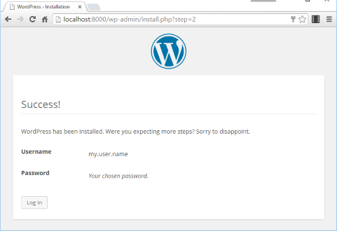 WordPress Successfully Installed