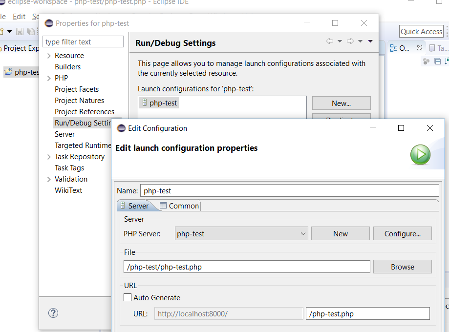 Eclipse PHP Server Config