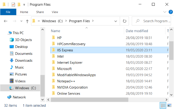 IIS Express under Program Files