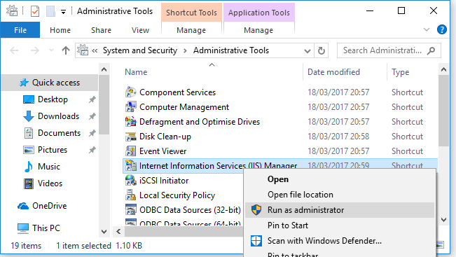 Run IIS Manager in Windows