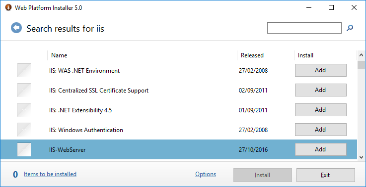 Install IIS with WebPI