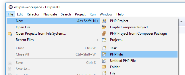 New PHP FIle in Eclipse
