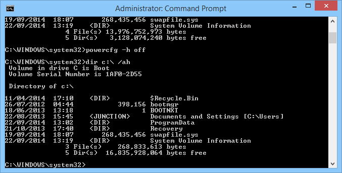 No Windows hibernation file