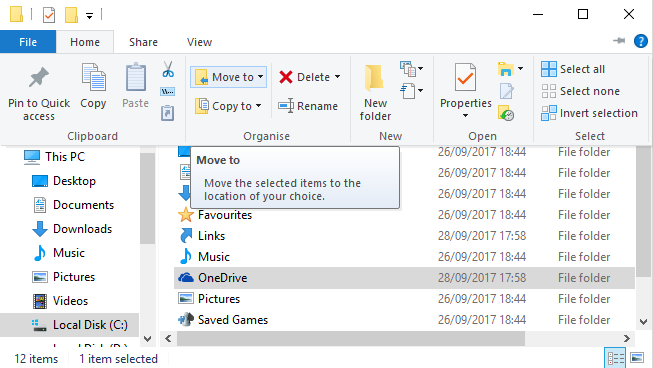 Move OneDrive Folder