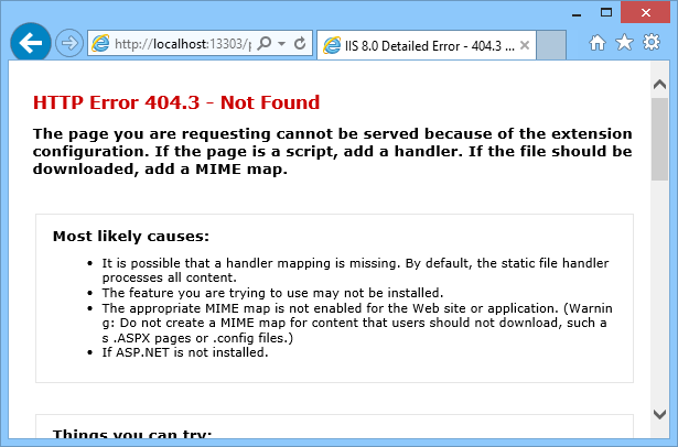 PHP 404.3 Error on IIS Express