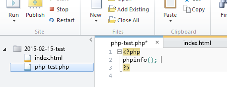 phpinfo example in WebMatrix